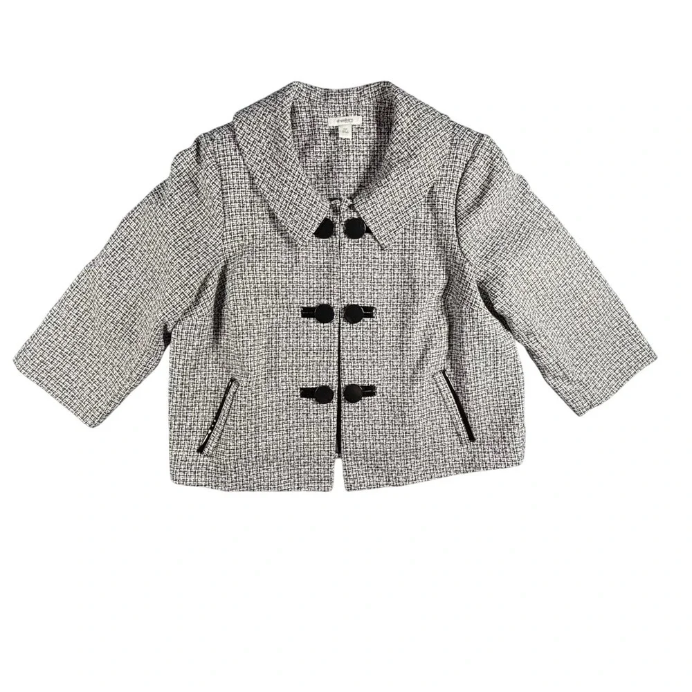 Dressbarn‎ Women's Textured Blazer Jacket Black White Geometric Print Collar 2X